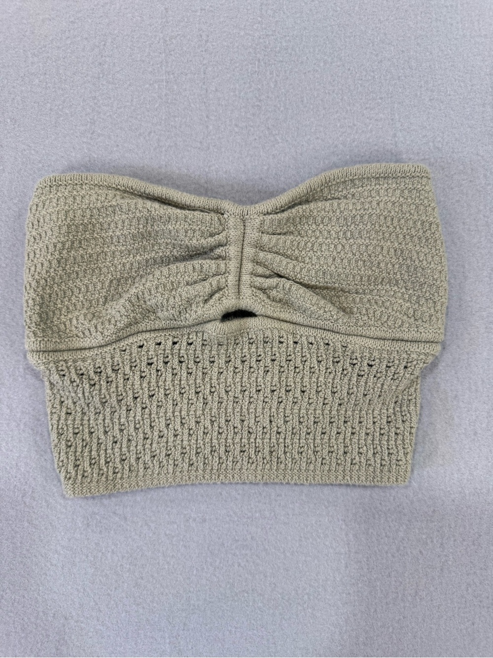American Eagle Outfitters Sage Cinch Front Crochet Strapless Crop Tube Top